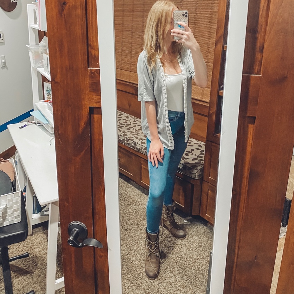 Grey Cardi with Lace Edge